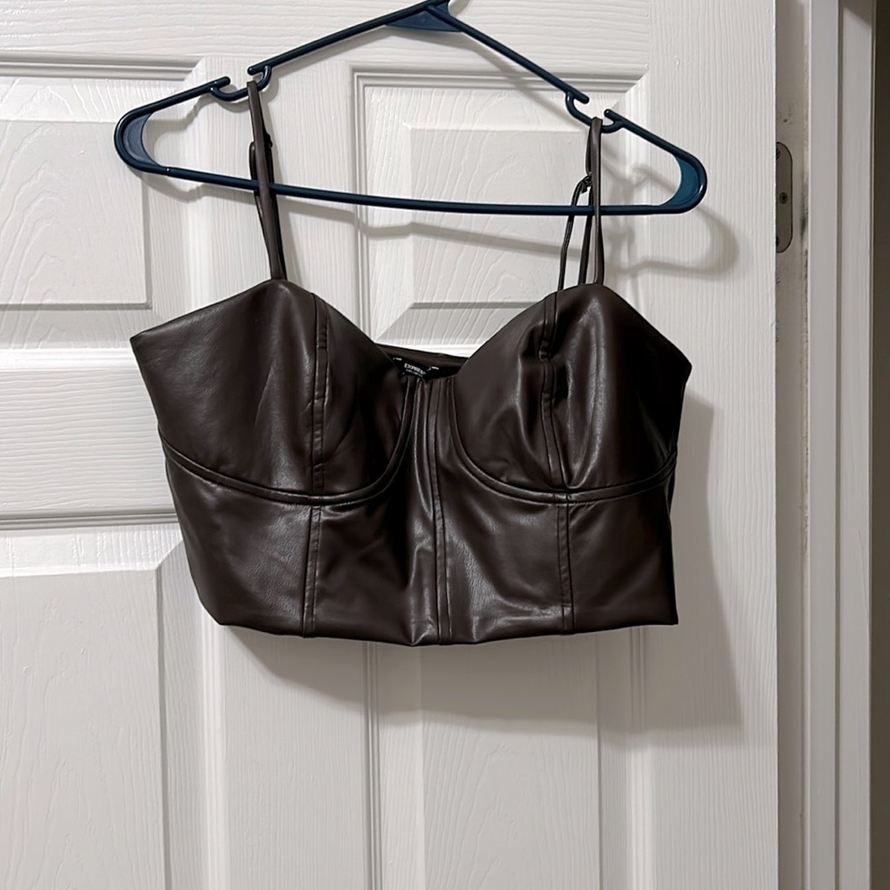 Express Dark Brown Faux Leather Crop Top